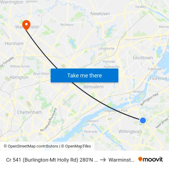 Cr 541 (Burlington-Mt Holly Rd) 280'N Of Sunset Rd to Warminster, PA map