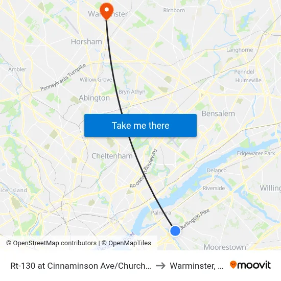 Rt-130 at Cinnaminson Ave/Church Rd to Warminster, PA map