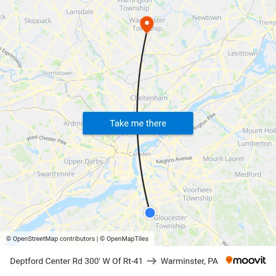 Deptford Center Rd 300' W Of Rt-41 to Warminster, PA map