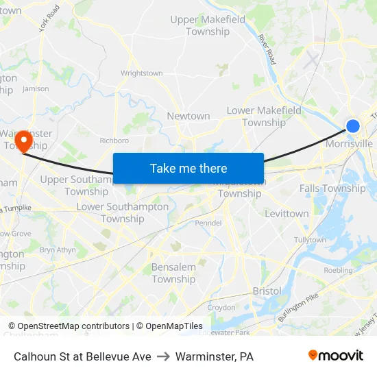 Calhoun St at Bellevue Ave to Warminster, PA map