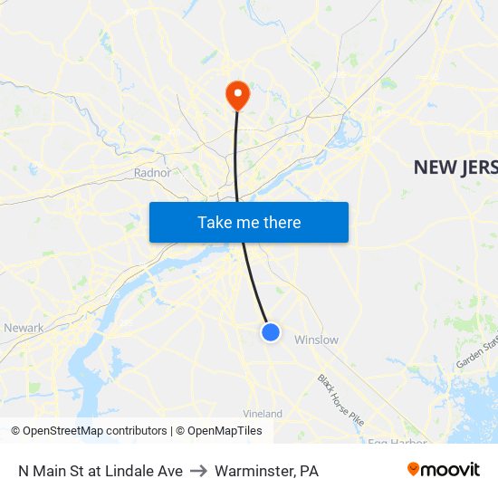 N Main St at Lindale Ave to Warminster, PA map