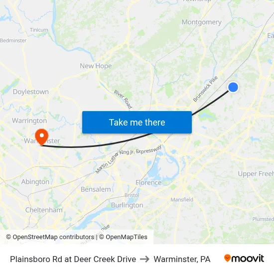 Plainsboro Rd at Deer Creek Drive to Warminster, PA map