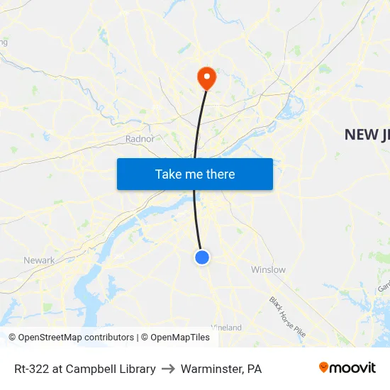 Rt-322 at Campbell Library to Warminster, PA map