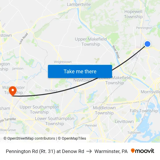 Pennington Rd (Rt. 31)  at Denow Rd to Warminster, PA map