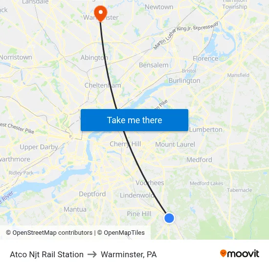 Atco Njt Rail Station to Warminster, PA map