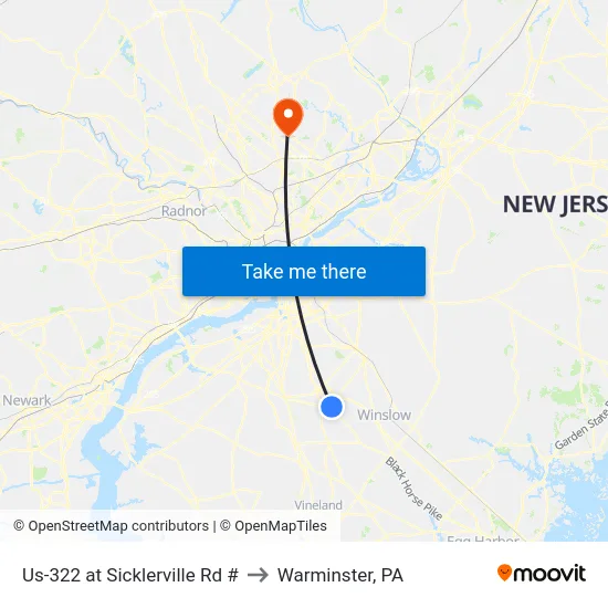 Us-322 at Sicklerville Rd # to Warminster, PA map