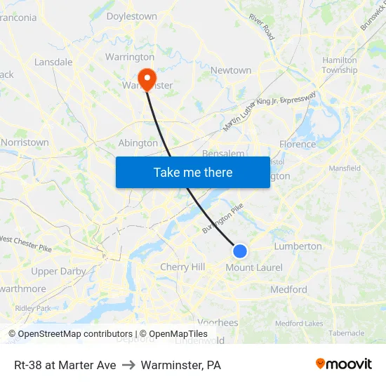 Rt-38 at Marter Ave to Warminster, PA map