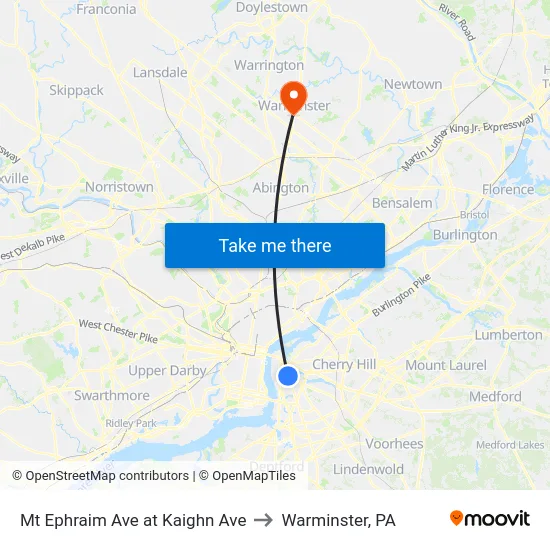 Mt Ephraim Ave at Kaighn Ave to Warminster, PA map