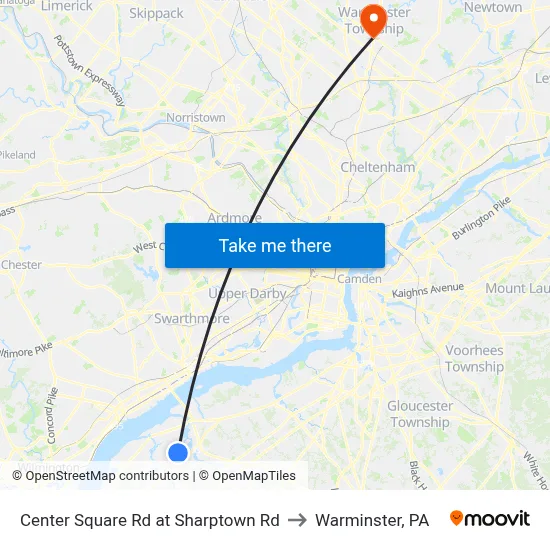 Center Square Rd at Sharptown Rd to Warminster, PA map