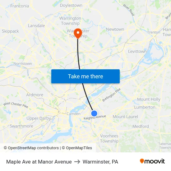 Maple Ave at Manor Avenue to Warminster, PA map