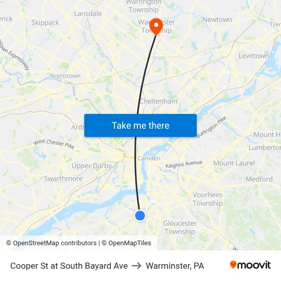 Cooper St at South Bayard Ave to Warminster, PA map