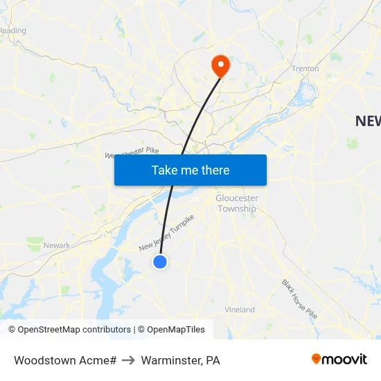 Woodstown Acme# to Warminster, PA map