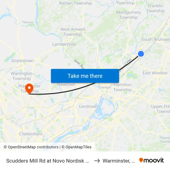 Scudders Mill Rd at Novo Nordisk Way to Warminster, PA map