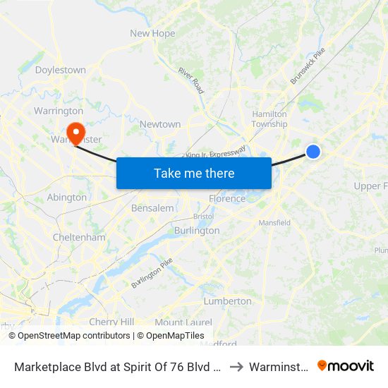 Marketplace Blvd at Spirit Of 76 Blvd (Chase Bank) to Warminster, PA map