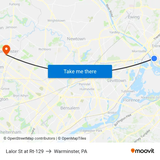 Lalor St at Rt-129 to Warminster, PA map