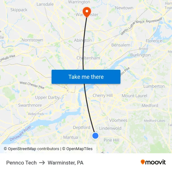 Pennco Tech to Warminster, PA map