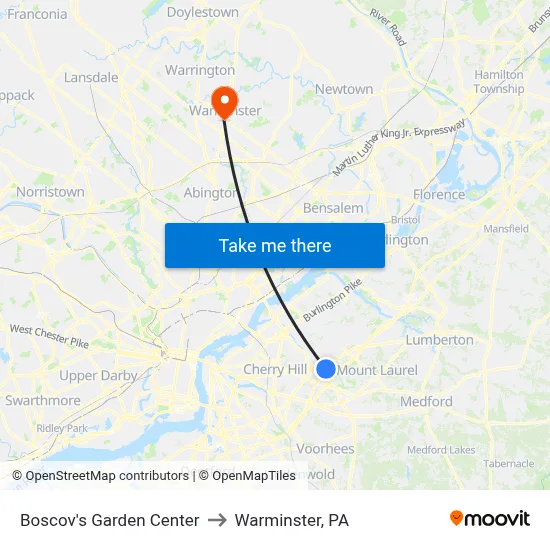 Boscov's Garden Center to Warminster, PA map