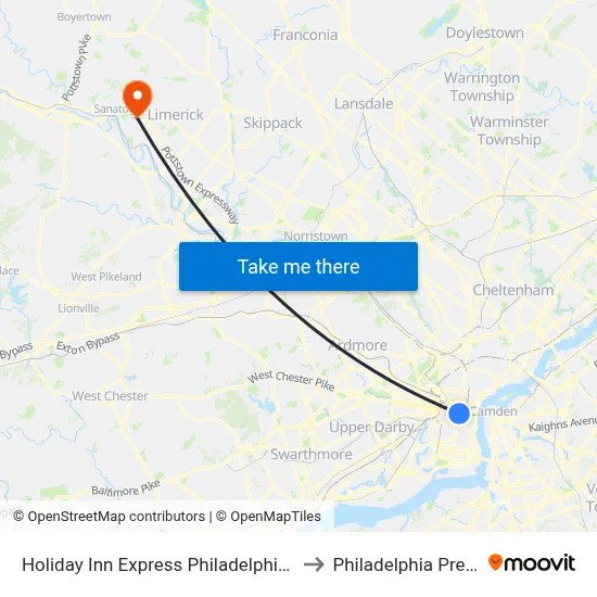 Holiday Inn Express Philadelphia Midtown an IHG Hotel to Philadelphia Premium Outlets map