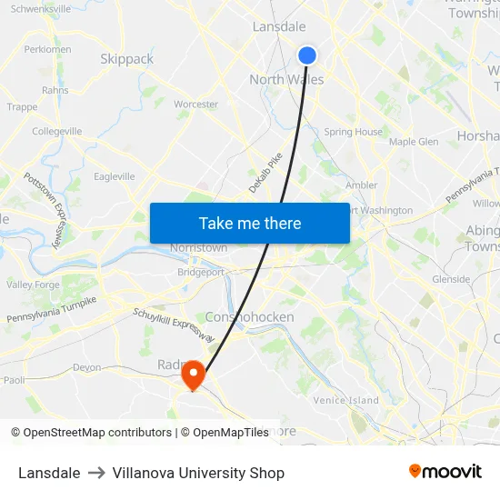 Lansdale to Villanova University Shop map