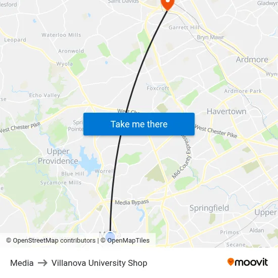 Media to Villanova University Shop map