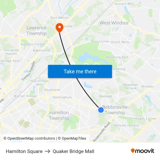 Hamilton Square to Quaker Bridge Mall map