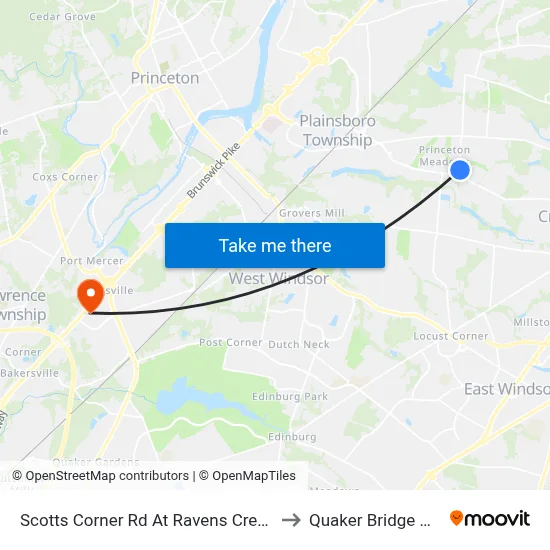 Scotts Corner Rd At Ravens Crest Dr to Quaker Bridge Mall map