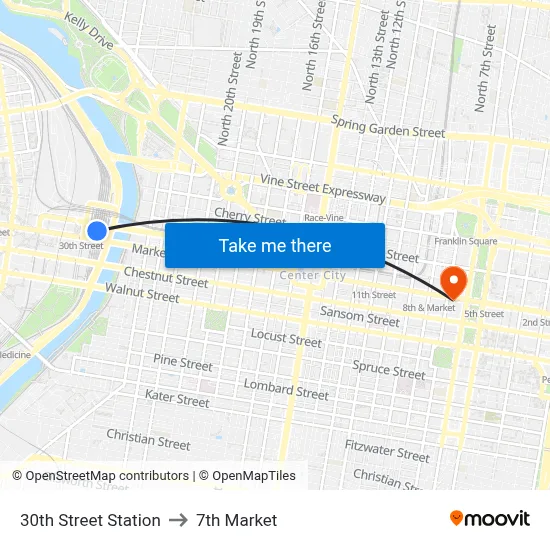 30th Street Station to 7th Market map