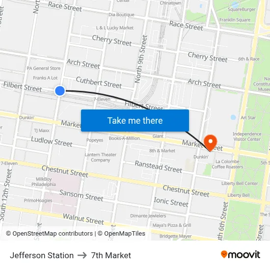 Jefferson Station to 7th Market map
