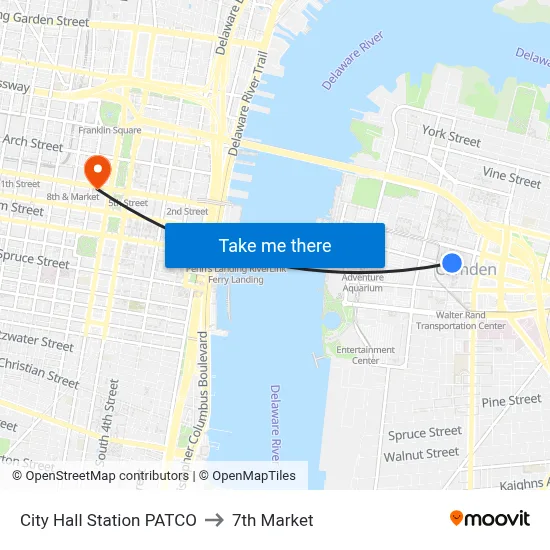 City Hall Station PATCO to 7th Market map