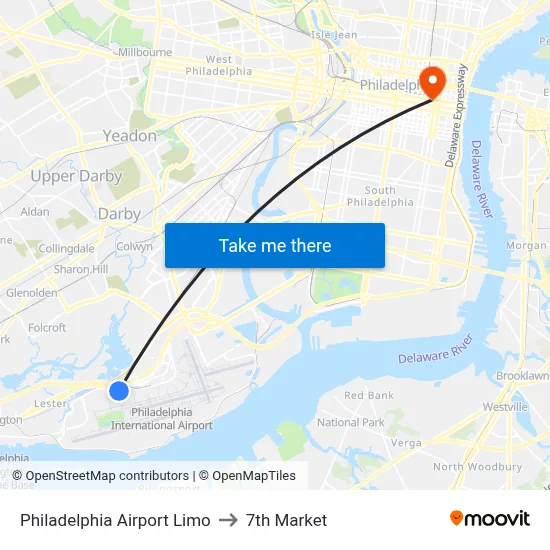 Philadelphia Airport Limo to 7th Market map