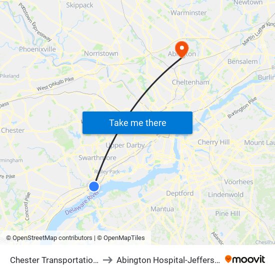 Chester Transportation Center to Abington Hospital-Jefferson Health map