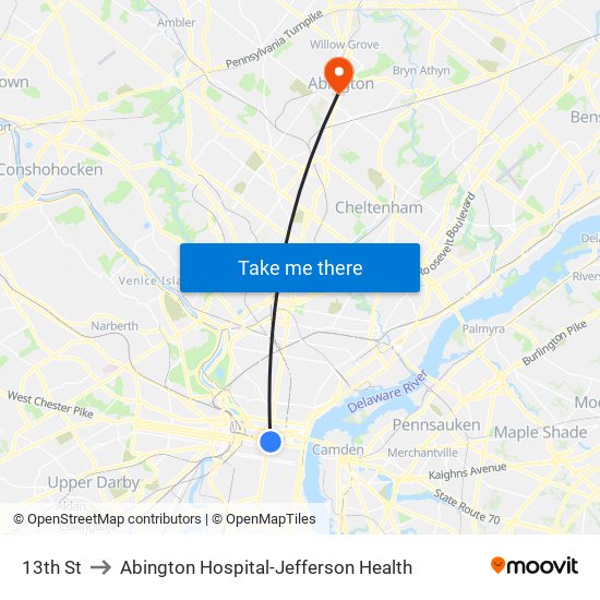 13th St to Abington Hospital-Jefferson Health map