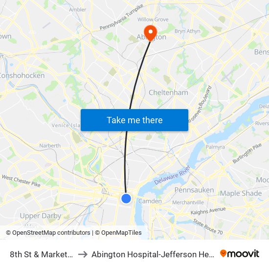 8th St & Market St to Abington Hospital-Jefferson Health map
