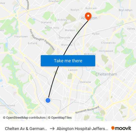 Chelten Av & Germantown Av to Abington Hospital-Jefferson Health map