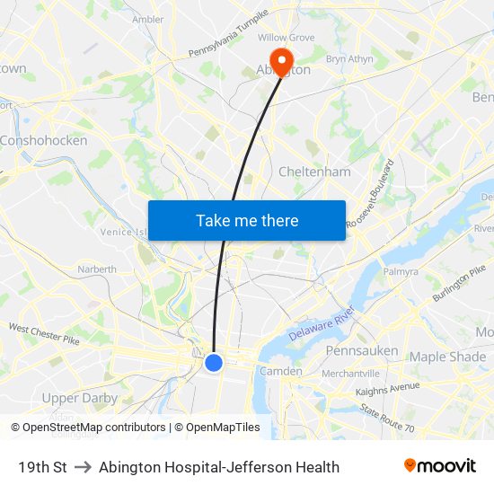 19th St to Abington Hospital-Jefferson Health map