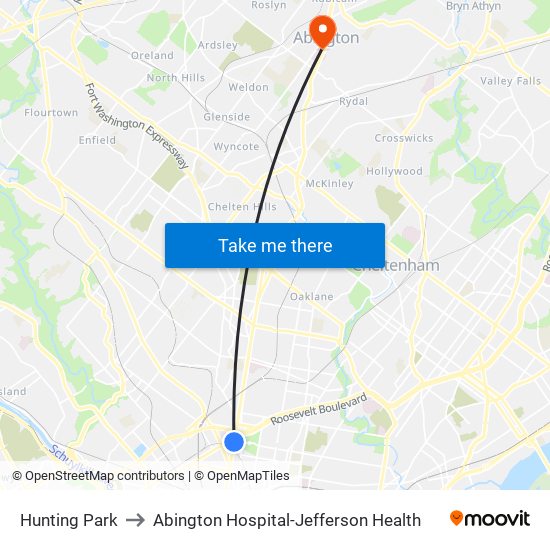 Hunting Park to Abington Hospital-Jefferson Health map