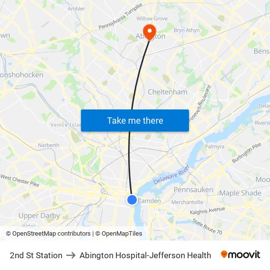 2nd St Station to Abington Hospital-Jefferson Health map