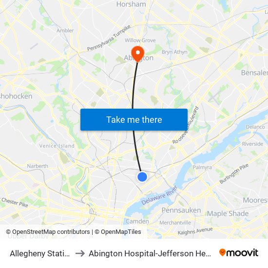 Allegheny Station to Abington Hospital-Jefferson Health map