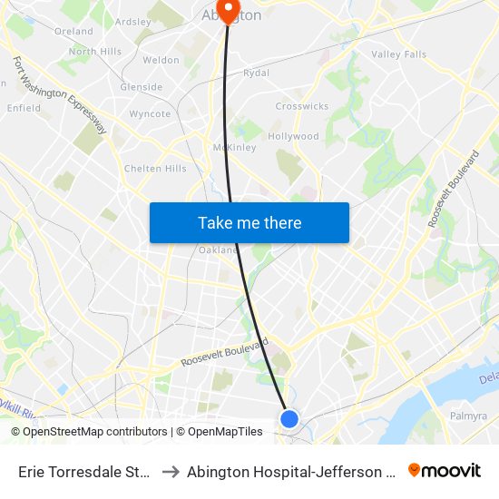Erie Torresdale Station to Abington Hospital-Jefferson Health map