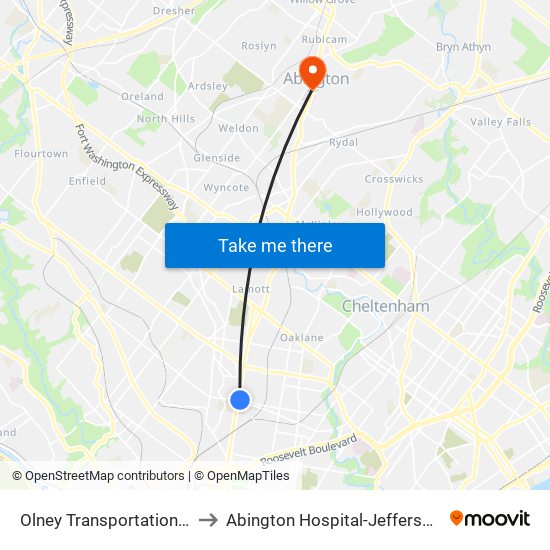 Olney Transportation Center to Abington Hospital-Jefferson Health map