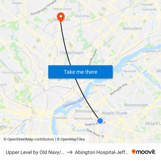 Upper Level by Old Navy/Lens Crafters to Abington Hospital-Jefferson Health map