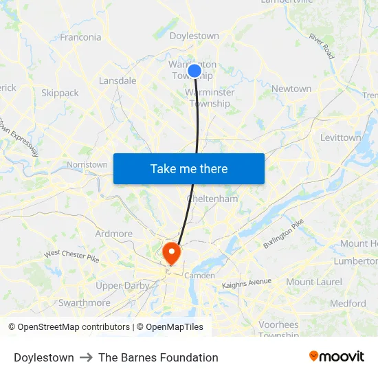 Doylestown to The Barnes Foundation map