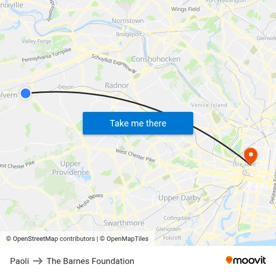 Paoli to The Barnes Foundation map