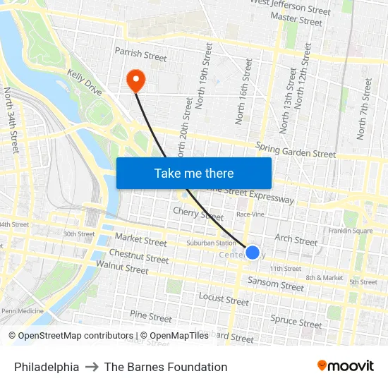 Philadelphia to The Barnes Foundation map
