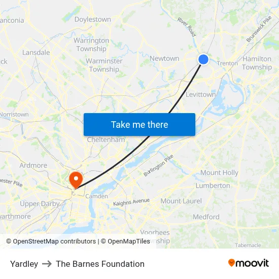 Yardley to The Barnes Foundation map