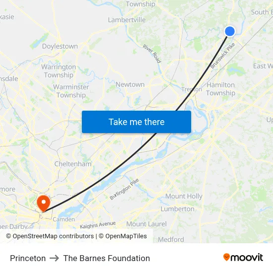 Princeton to The Barnes Foundation map