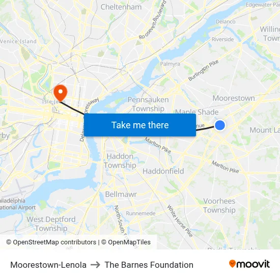Moorestown-Lenola to The Barnes Foundation map