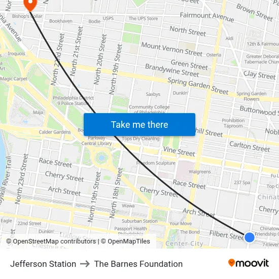 Jefferson Station to The Barnes Foundation map