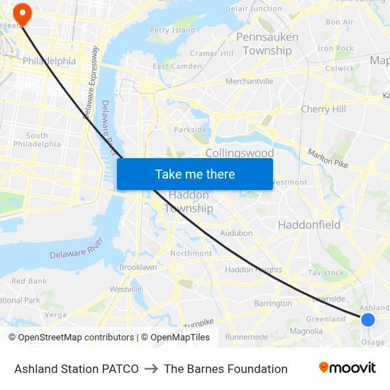 Ashland Station PATCO to The Barnes Foundation map