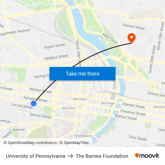 University of Pennsylvania to The Barnes Foundation map